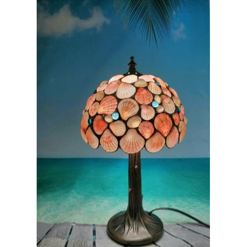 East Village Artisans Lampshade & Base Pink Seashells Stained Glass Lamp Sanibel - Seashell Lampshades