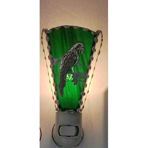 Parrot Stained Glass Night Light Plug In Bedroom Green Night Lamp Handmade - Seashell Lampshades