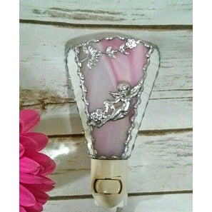 Stained Glass Night Light Plug In Angel Pink Night Light Bedroom Handmade - Seashell Lampshades