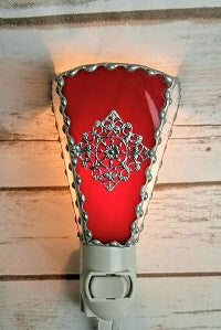 Stained Glass Night Light Victorian Design Red - Seashell Lampshades